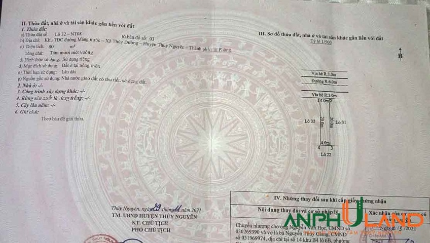 Cần bán lô đất đẹp tại TĐC Khuỷnh, Phường Thủy Đường, TP Thủy Nguyên, Hải Phòng