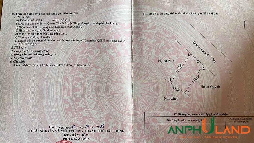 Cần bán lô đất đẹp 60 m2 tại phường Quảng Thanh, TP Thủy Nguyên, Hải Phòng