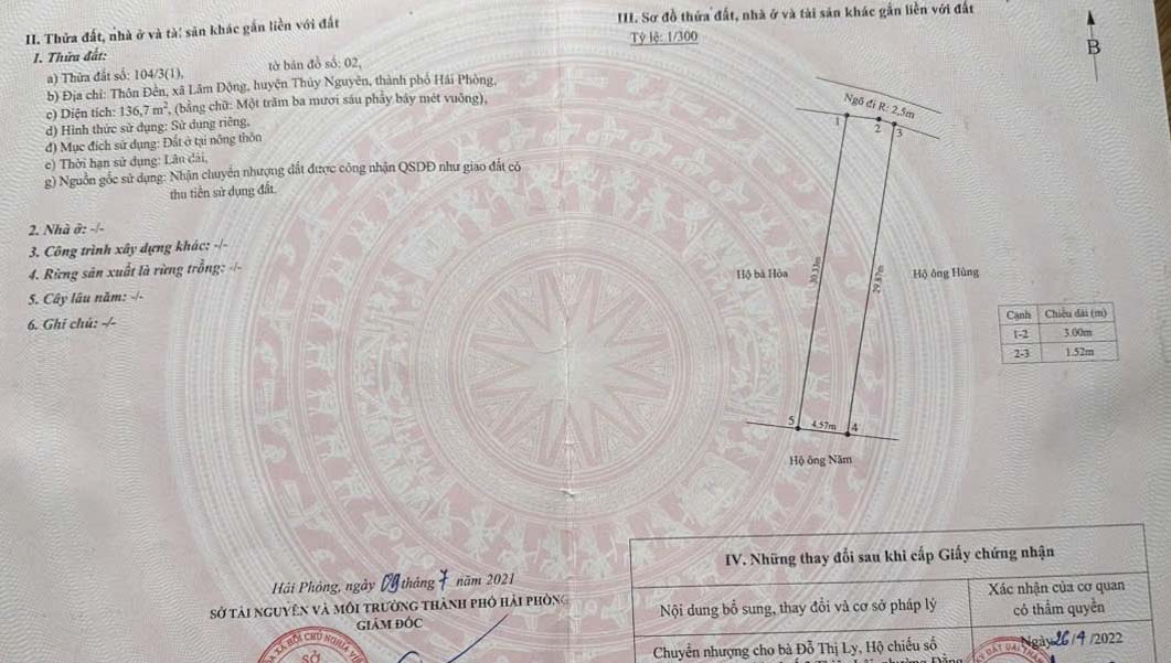 Bán lô đất 136m2 phường Hoàng Lâm, TP Thuỷ Nguyên, Hải Phòng