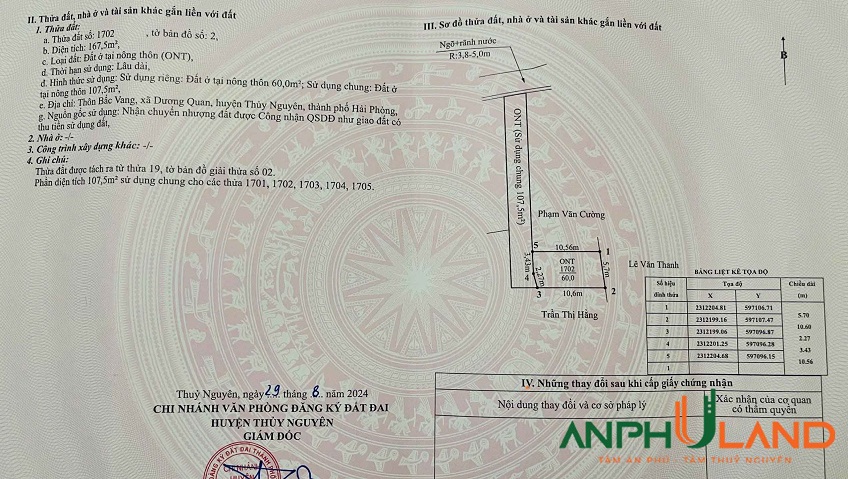 Cần bán lô đất đẹp TDP Bấc Vang, Phường Dương Quan, TP Thủy Nguyên, Hải Phòng