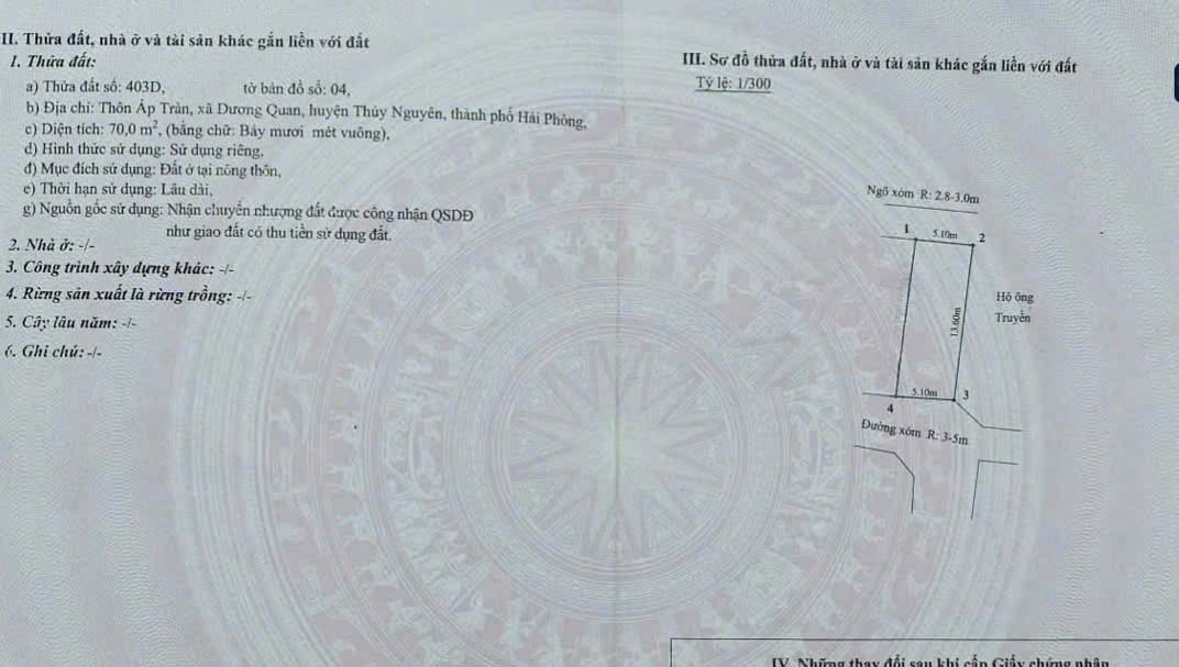 Bán lô đất 2 mặt ngõ trung tâm phường Dương Quan, TP Thuỷ Nguyên, Hải Phòng