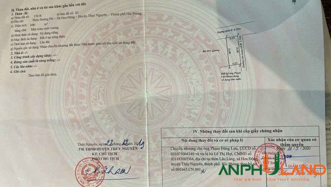 Cần bán lô đất TDP Đường Đá, Phường Hoa Động, TP Thủy Nguyên, Hải Phòng