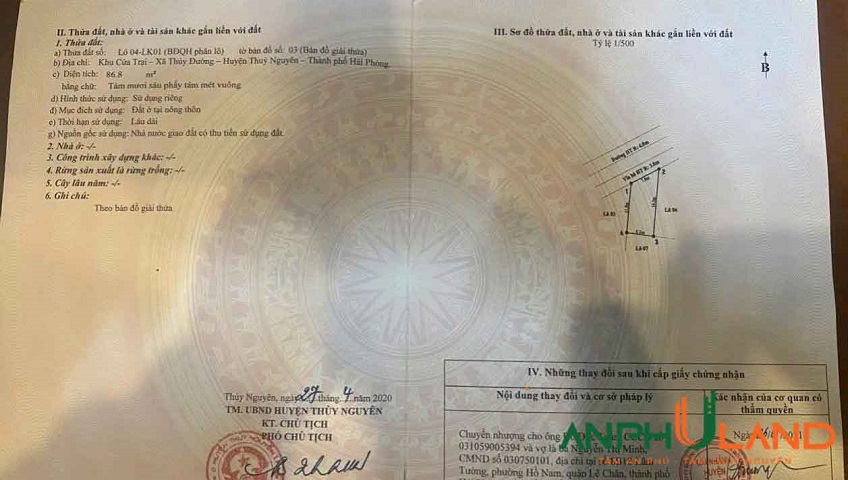 Cần bán lô đất rẻ nhất khu đấu giá Cửa Trại, Phường Thủy Đường, Thủy Nguyên, Hải Phòng