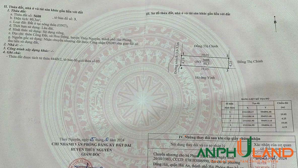 Bán lô đất giá rẻ TDP Cổng Đất, phường Hoa Động, TP Thuỷ Nguyên, Hải Phòng