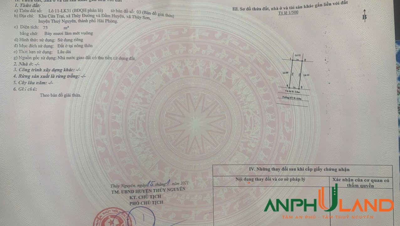 Cần bán lô đất rẻ nhất khu đấu giá Cửa Trại, Phường Thủy Đường, TP Thủy Nguyên, Hải Phòng