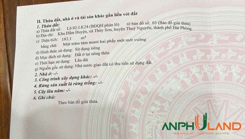 Cần bán lô biệt thự dự án Cửa Trại, Phường Thủy Đường, TP Thủy Đường, Hải Phòng