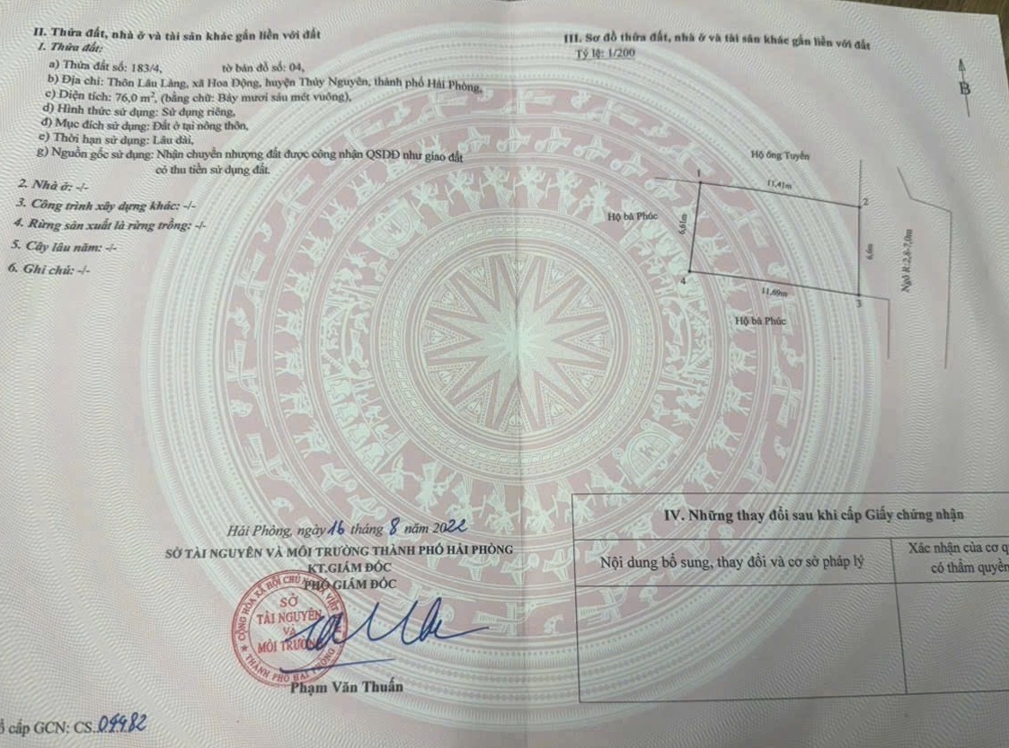 Bán lô đất 76m2 phường Hoa Động, TP Thuỷ Nguyên, Hải Phòng
