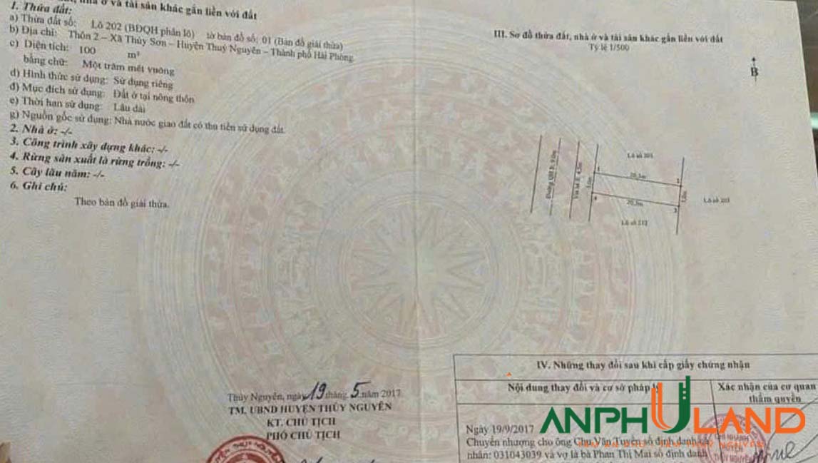 Chính chủ gửi bán lô 202 Khau Da, phường Thuỷ Đường, TP Thuỷ Nguyên, Hải Phòng