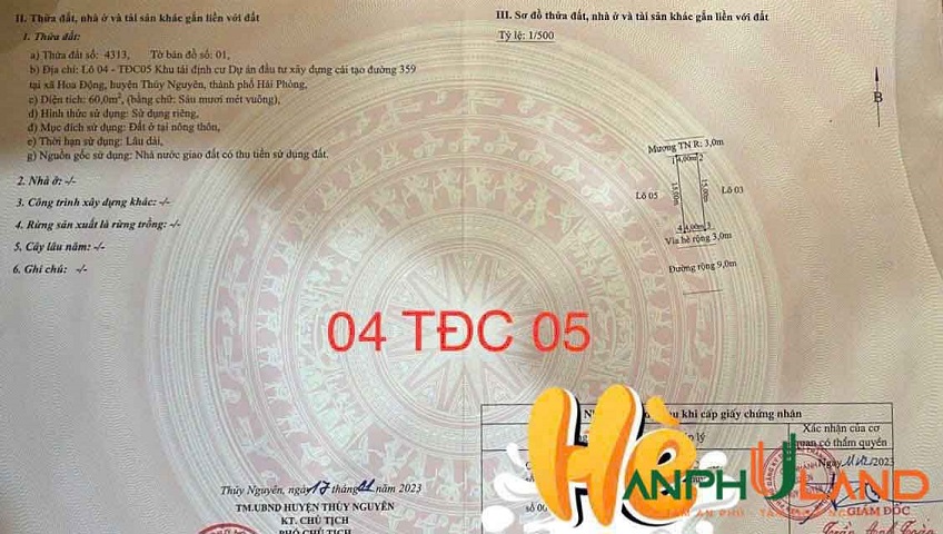 Cần bán lô đất lốc đầu TĐC Hoa Động, TP Thủy Nguyên, Hải Phòng