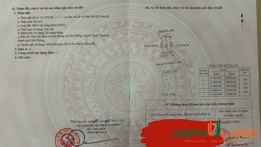 Cần bán 66m2, tái định cư Hoa Động, TP Thủy Nguyên, Hải Phòng