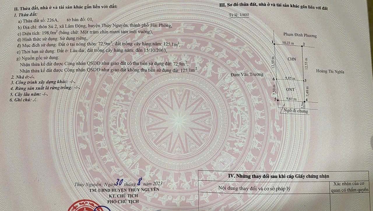 Bán lô đất xen kẹp phường Hoàng Lâm, TP Thuỷ Nguyên, Hải Phòng