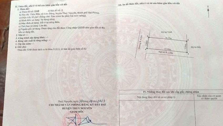 Cần bán 2 lô mặt đường TDP Hầu, phường Hoàng Lâm, TP Thủy Nguyên, Hải Phòng