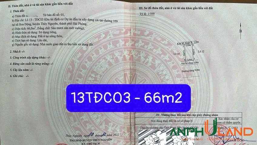 Chính chủ gửi bán đất lô 13, khu TĐC Hoa Động, TP Thủy Nguyên, Hải Phòng