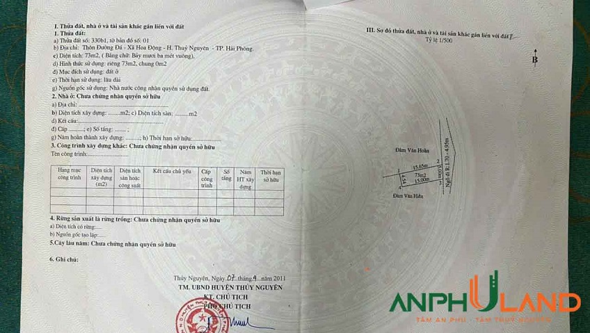 Chính chủ gửi bán lô đất TDP Đường Đá, Phường Hoa Động, TP Thủy Nguyên,  Hải Phòng