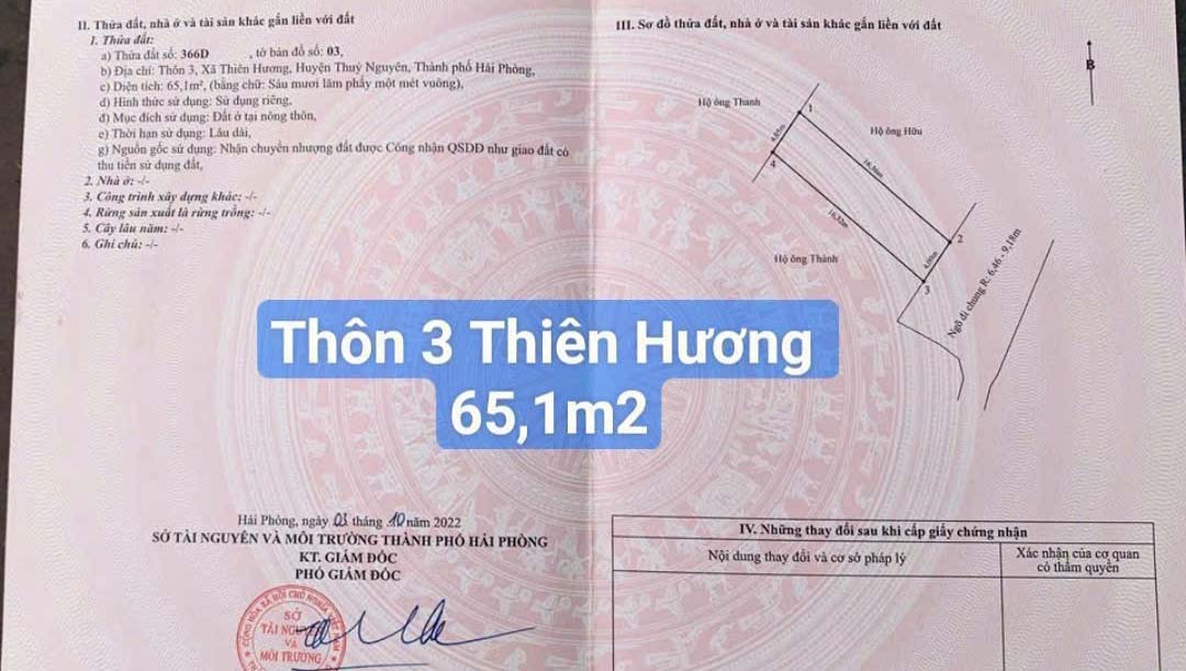 Bán lô đất giá rẻ phường Thiên Hương, TP Thuỷ Nguyên, Hải Phòng