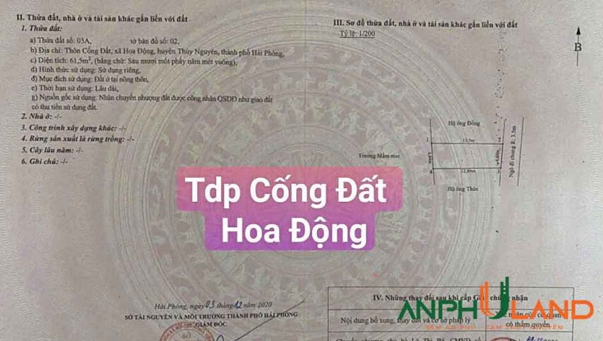 Cần bán lô đất TDP Cổng Đất , Phường Hoa Động, TP Thủy Nguyên, Hải Phòng