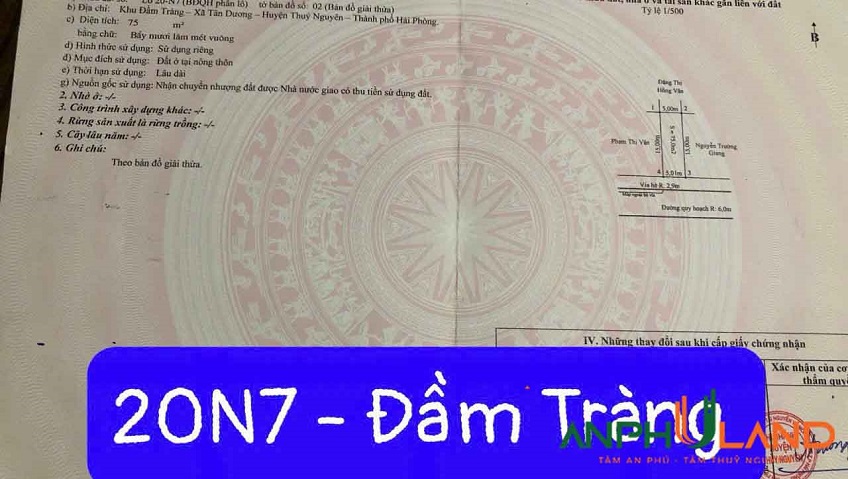 Cần bán lô đất tại Đầm Tràng, Phường Dương Quan, TP Thủy Nguyên, Hải Phòng