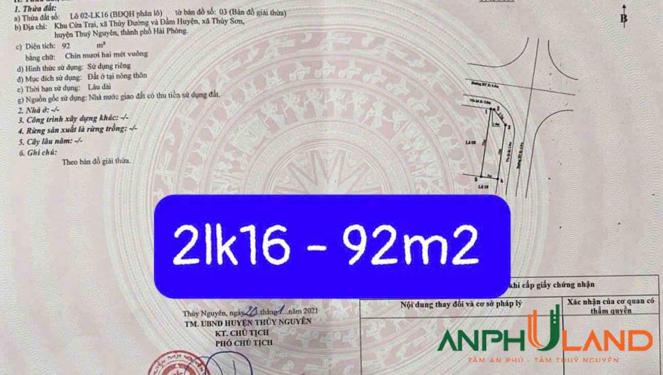 Siêu phẩm lô góc 02 – LK16 đẹp nhất Cửa Trại, phường Thuỷ Đường, TP Thuỷ Nguyên, Hải Phòng