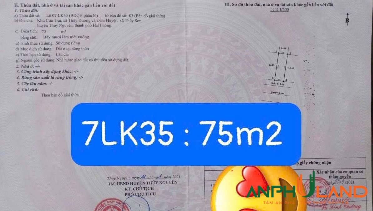 Bán lô đất cực hiếm khu Cửa Trại, phường Thuỷ Đường, TP Thuỷ Nguyên, Hải Phòng 