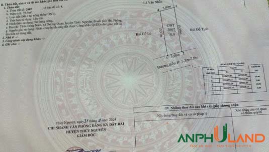 Bán lô đất 79m2 TDP Đông Nam, phường Dương Quan, TP Thuỷ Nguyên, Hải Phòng