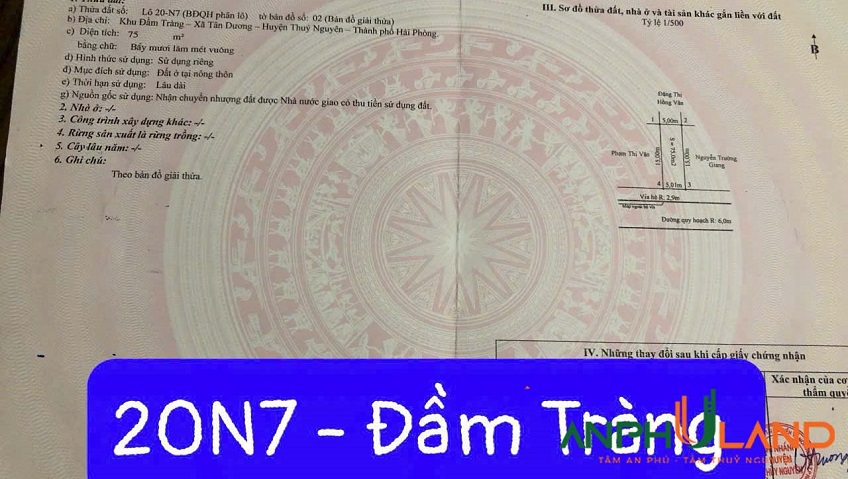 Cần bán lô đất tại Đầm Tràng, Phường Dương Quan, TP Thủy Nguyên, Hải Phòng