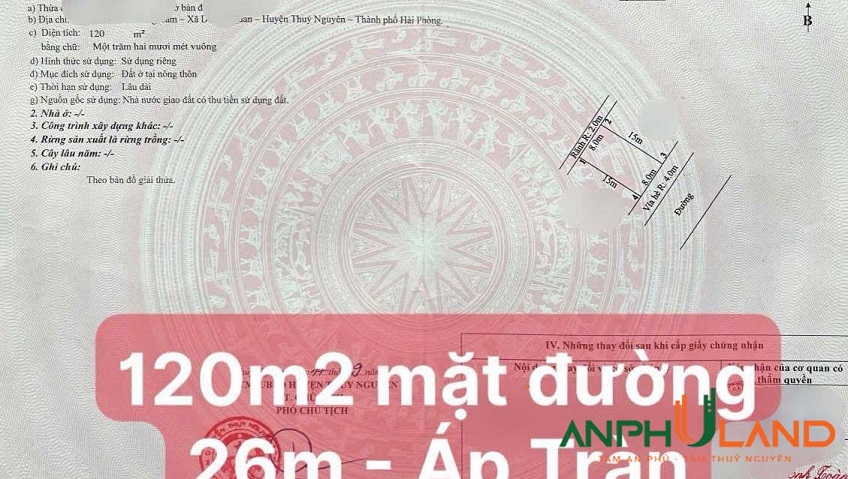 Bán lô đất 120m2 khu Áp Tràn, phường Dương Quan, TP Thuỷ Nguyên, Hải Phòng