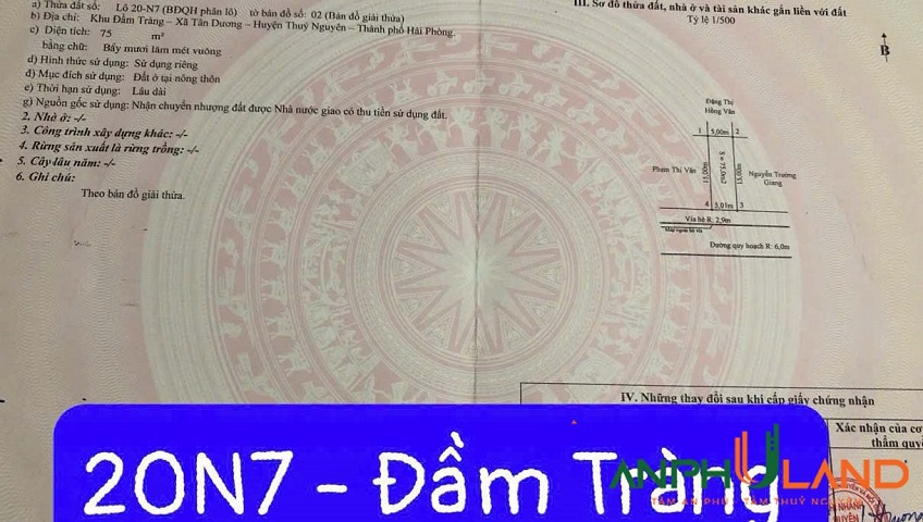 Bán lô đất đối diện dự án Doji khu Đầm Tràng, phường Dương Quan, TP Thuỷ Nguyên, Hải Phòng