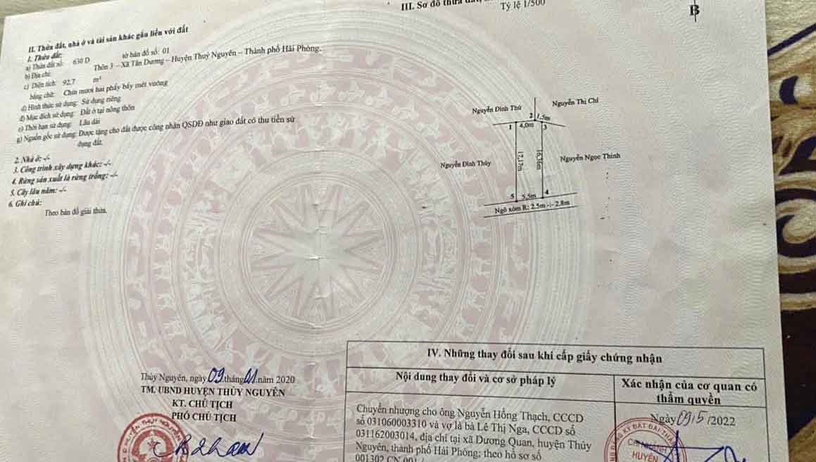 Bán lô đất gần trung tâm Phường Dương Quan, TP Thuỷ Nguyên, Hải Phòng
