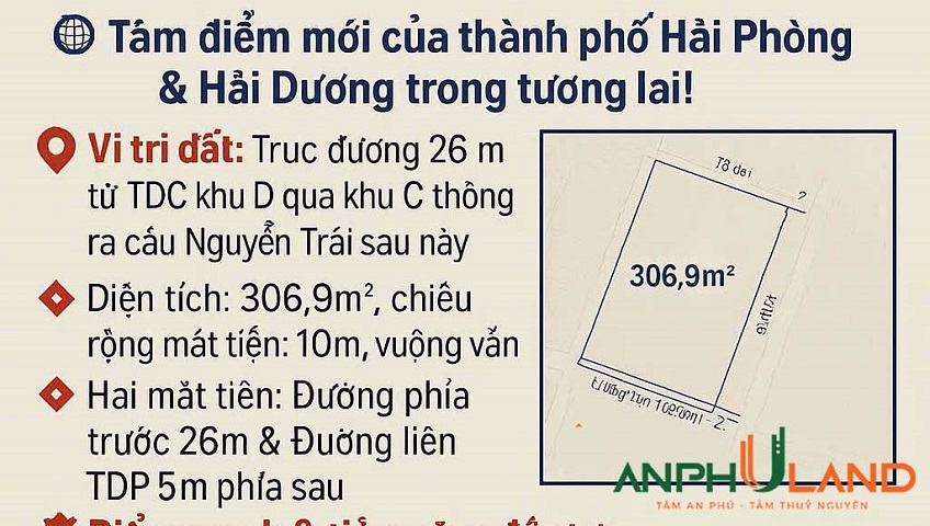 Chính chủ bán lô đất 2 mặt tiền Trung tâm Hành chính mới Thuỷ Nguyên, Hải Phòng