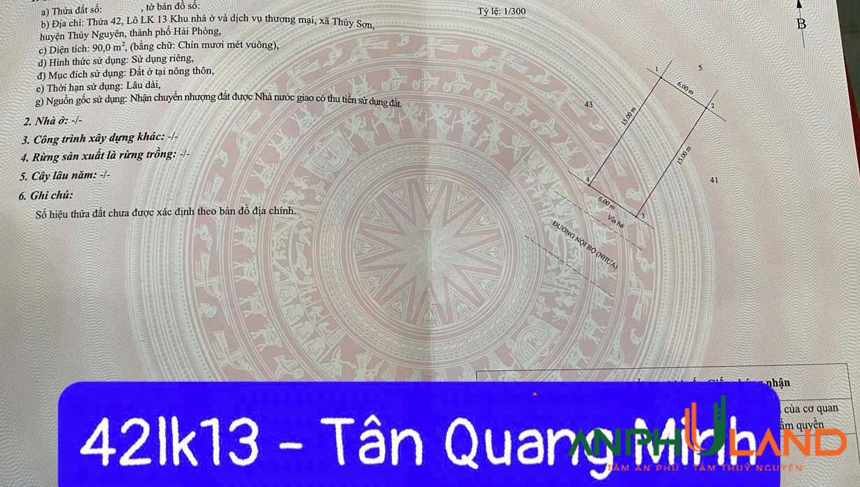 Duy nhất lô view công viên KĐT Tân Quang Minh, phường Thuỷ Đường, TP Thuỷ Nguyên, Hải Phòng