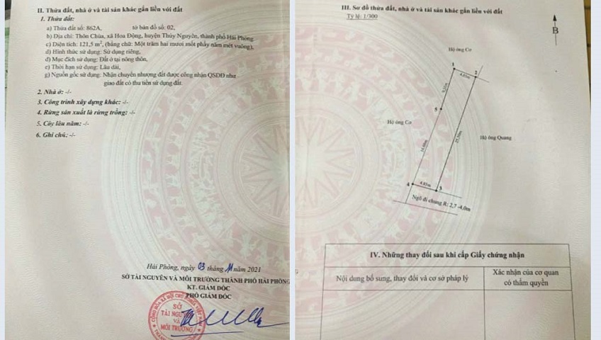 Bán 121m2đất sát đường thôn trải nhựa phường Hoa Động, TP Thuỷ Nguyên, Hải Phòng