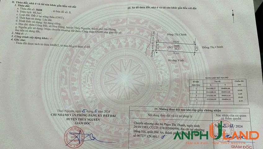 Bán lô đất đẹp 80,3 m2 tại Phường Hoa Động, TP Thủy Nguyên, Hải Phòng