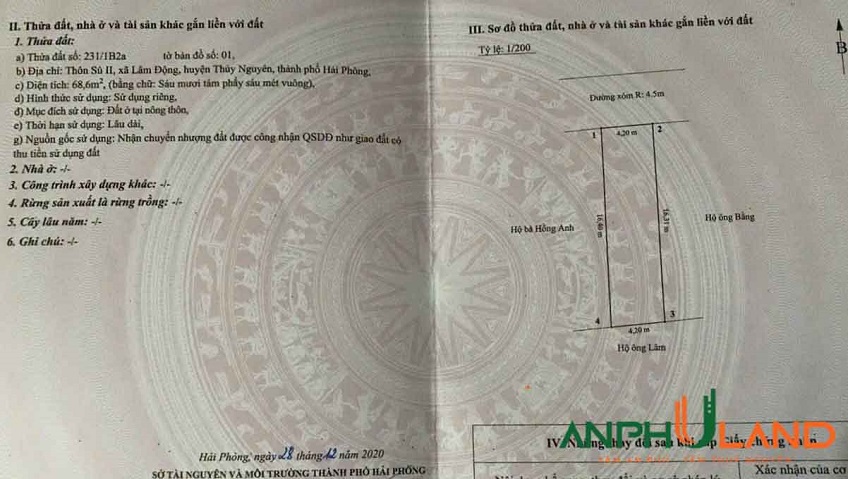 Chào bán lô đất 64m2 mặt đường TDP Sú 2 phường Hoàng Lâm, TP Thủy Nguyên, Hải Phòng