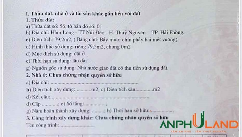 Chính chủ gửi bán lô đất đẹp tại TDP Hàm Long, Phường Thủy Đường, TP Thủy Nguyên