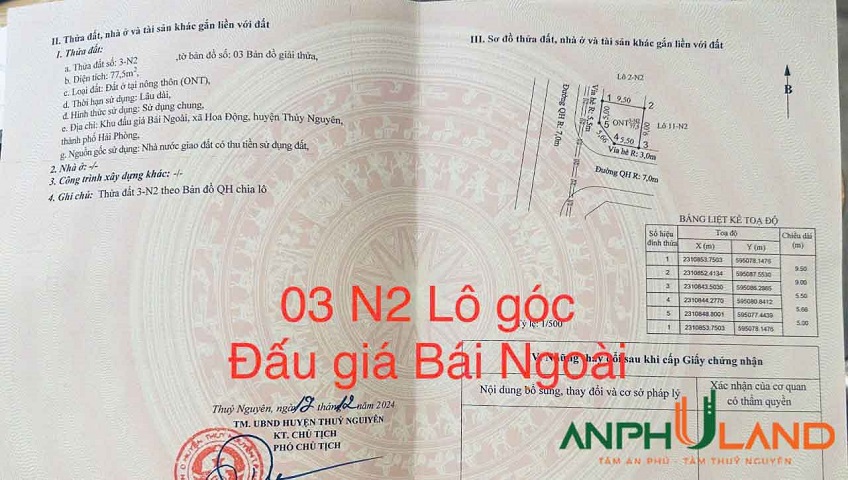 Cần bán lô đất đấu giá Bái Ngoài, Phường Hoa Động, TP Thủy Nguyên, Hải Phòng