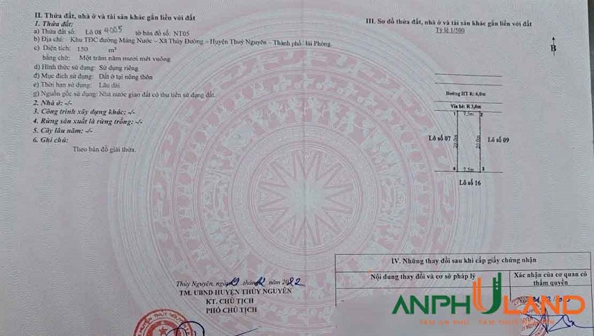 Chào bán lô biệt thự 150 m2 TĐC Khuỷnh,  P Thủy Đường, TP Thủy Nguyên, Hải Phòng