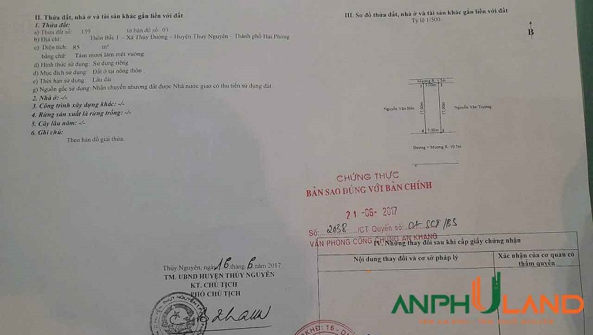 Cần bán lô đất ngay trung tâm phường Thủy Đường, TP Thủy Nguyên, Hải Phòng