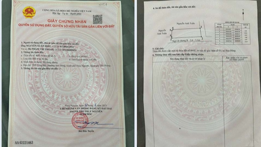 Chính chủ gửi bán lô góc 68m2 phường Hoa Động, TP Thuỷ Nguyên, Hải Phòng