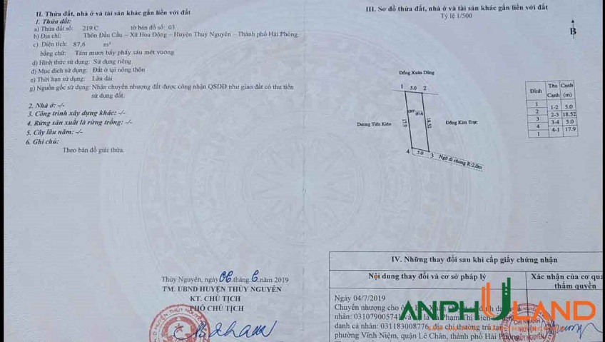 Cần bán lô đất giá rẻ gần trục 203, Phường Hoa Động, TP Thủy Nguyên, Hải Phòng