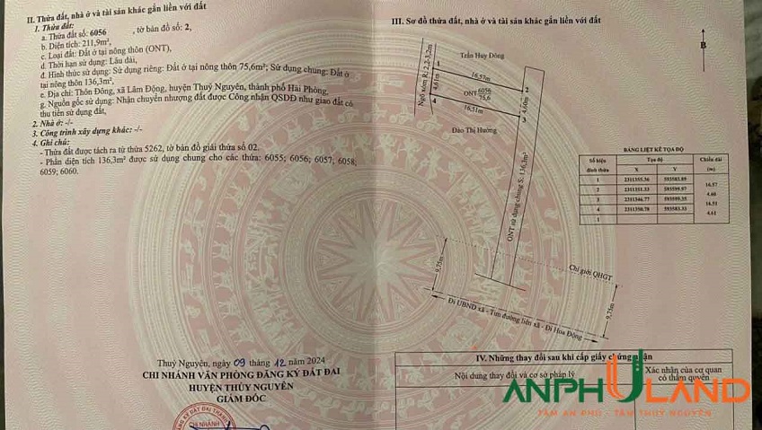 Cần bán lô đất TDP Đông, Phường Hoàng Lâm, TP Thủy Nguyên, Hải Phòng