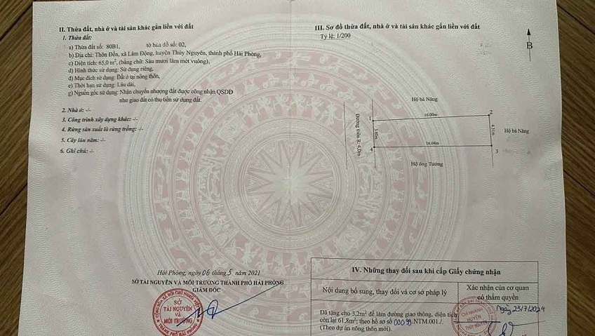 Bán lô cặp đất tại TDP Đền, Phường Thiên Hương ( xã Lâm Động), TP Hải Phòng