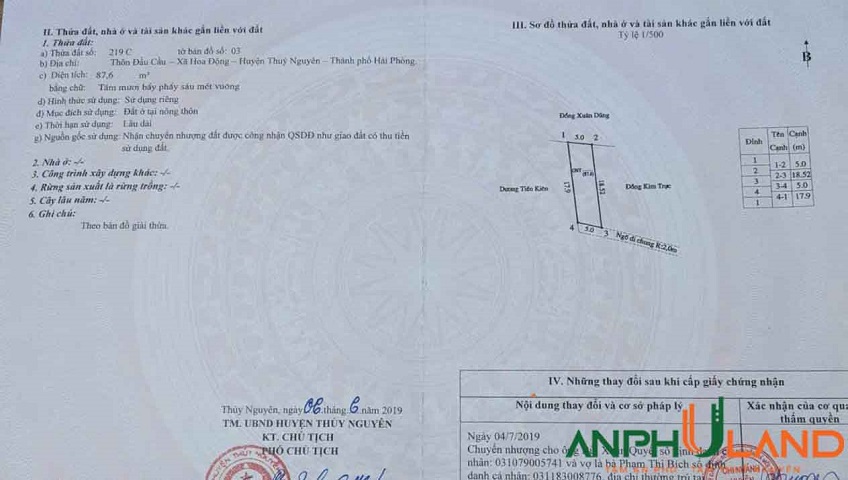 Cần bán lô đất giá rẻ trục 203 Phường Thủy Nguyên ( xã Hoa Động), TP Hải Phòng