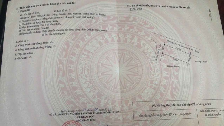 Cần bán 2 lô ngay ủy ban Phường Thiên Hương ( xã Lâm Động ), TP Hải Phòng