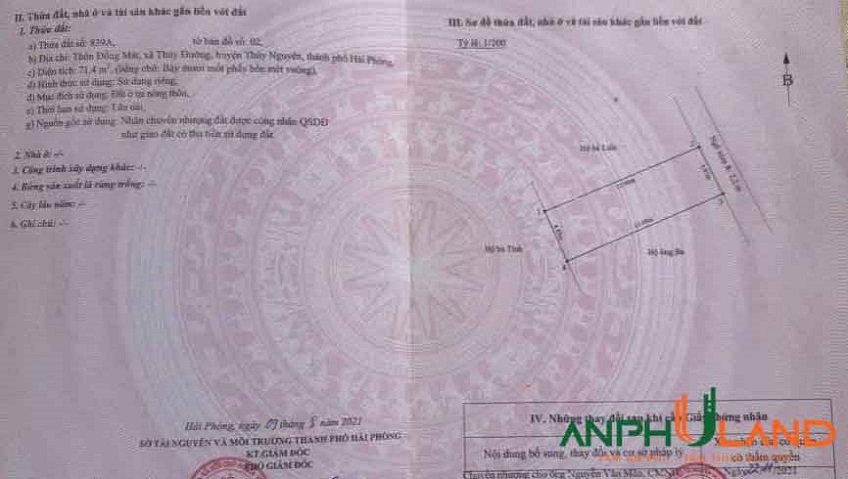 Bán lô đất ngõ nông sẵn bìa TDP Đồng Mát , Phường Thuỷ Nguyên ( xã Thủy Đường), TP Hải Phòng