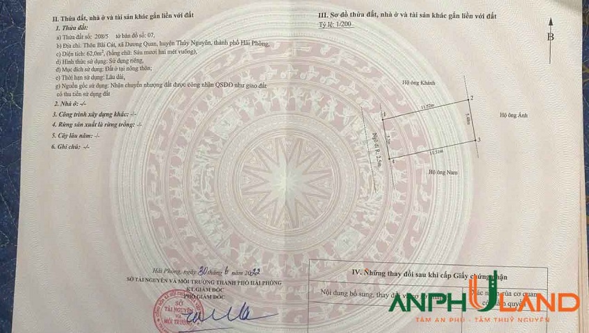 Cần bán lô đất hàng hiếm TDP Bãi Cát, Phường Thủy Nguyên ( xã Dương Quan), TP Hải Phòng