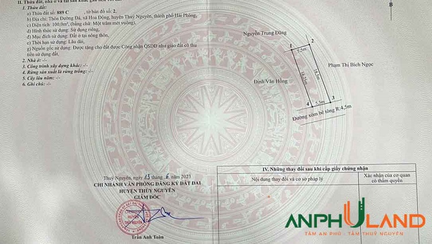 Chào lô đất TDP Đường đá, Phường Thuỷ Nguyên ( xã Hoa Động ), TP Hải Phòng