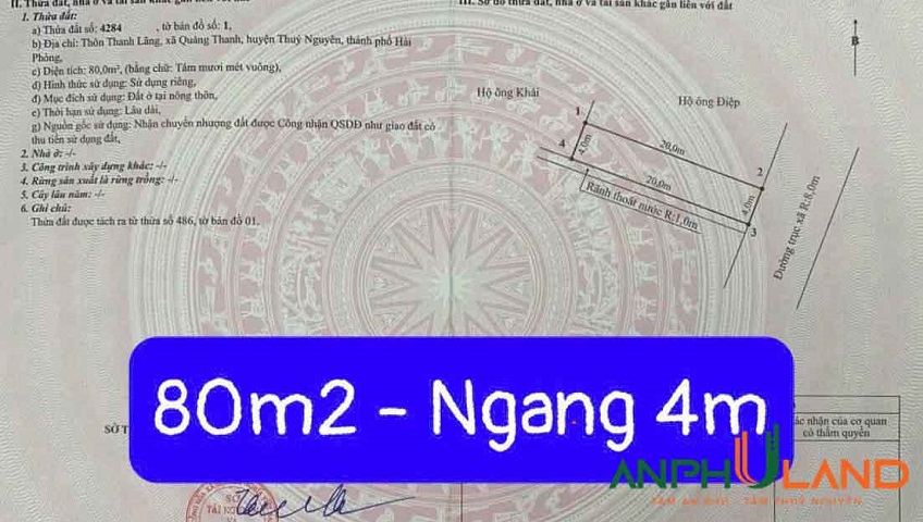 Chào bán 80m2 mặt đường TDP Thanh Lãng, Phường Lê Ích Mộc, TP Hải Phòng