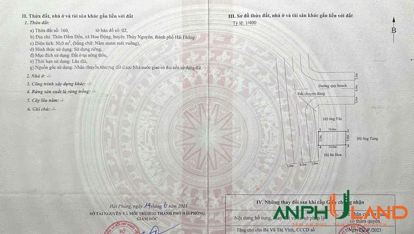 Chuyển nhượng lô đất trung tâm phường Thủy Nguyên ( xã Hoa Động), TP Hải Phòng