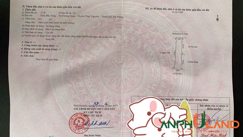 Cần bán đất TDP Bấc Vang, Phường Thủy Nguyên ( xã Dương Quan), TP Hải Phòng