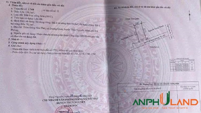 Bán lô đất vị trí đắc địa tại phường Thuỷ Nguyên (xã Dương Quan), TP Hải Phòng 